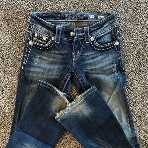 Miss Me Women's Distressed Dark Blue Boot Cut Jeans